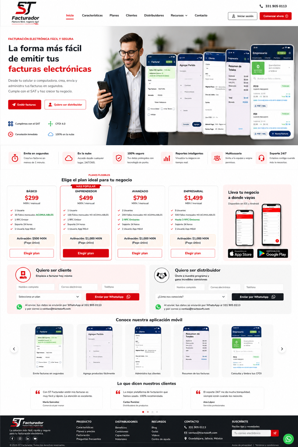 Ejecutivo emprendedor usando FacturadorTs en su celular